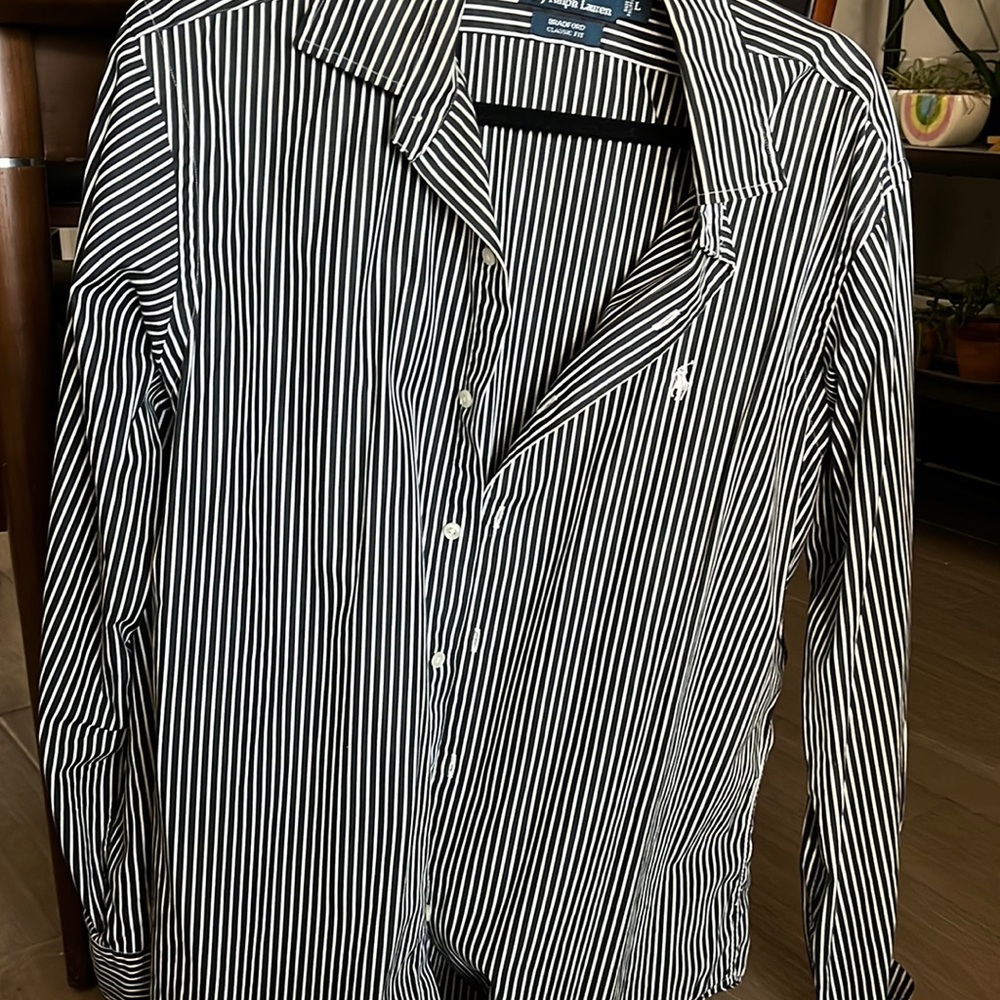 Polo by Ralph Lauren mens long sleeve black and white striped large